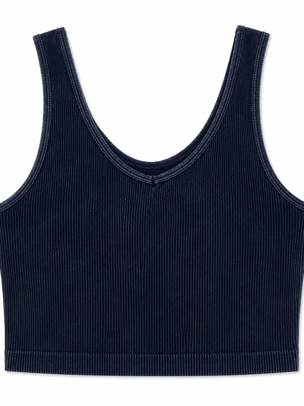 One Step Ahead Navy Ribbed V-Neck Crop Tank